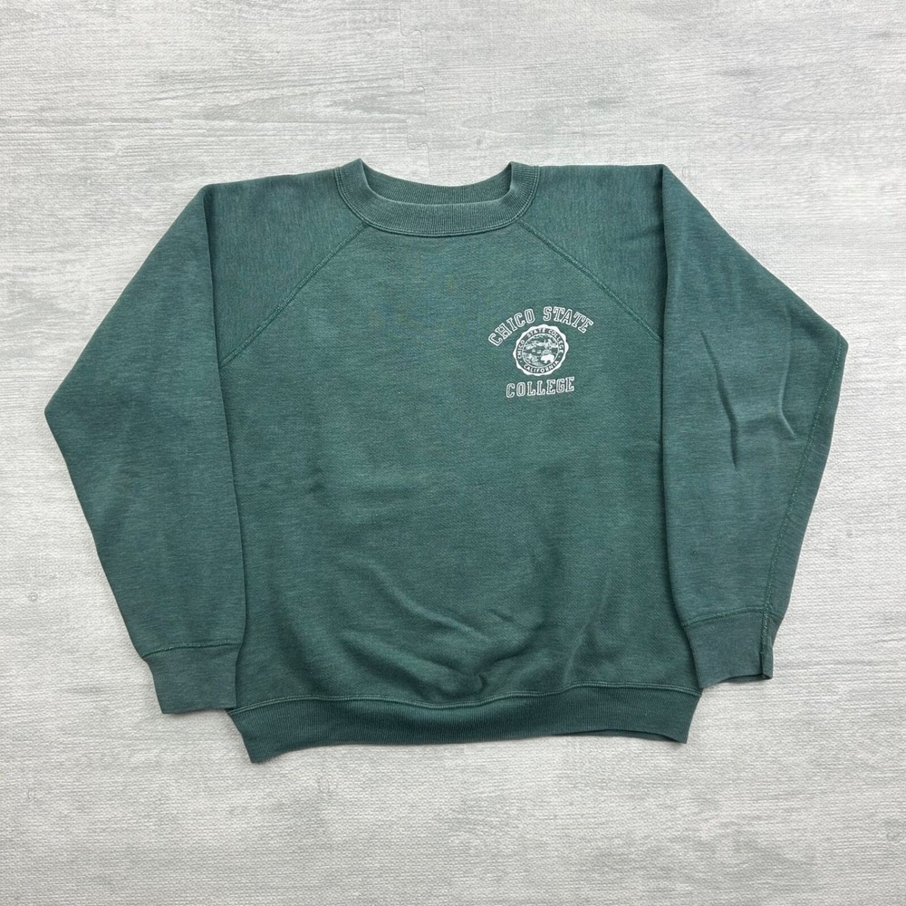 Vintage 50s 60s‎ Chico State College Sweatshirt Size Medium Green Pull Over